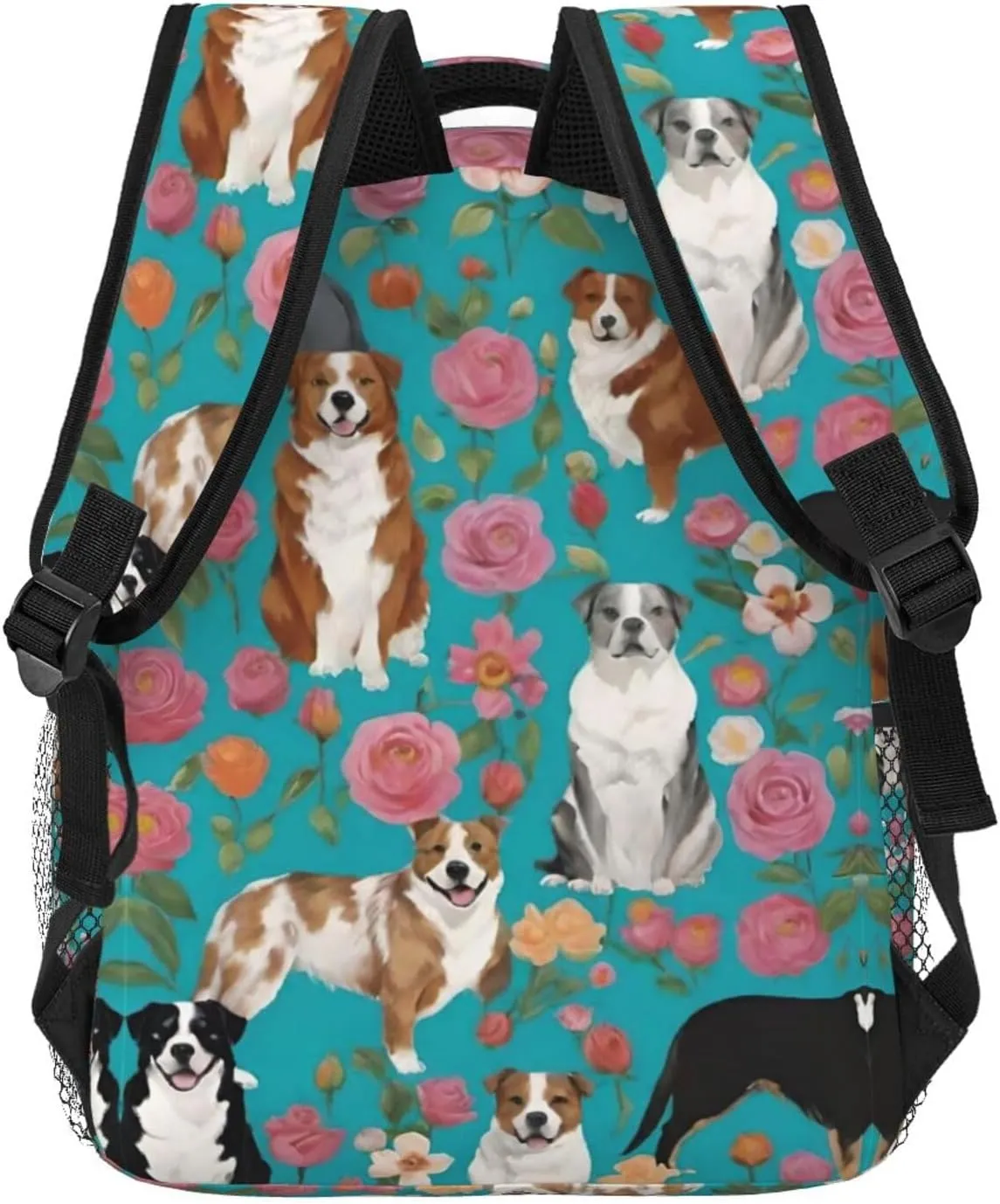 Daypack Large versus Capacity Bookbag With Side Pockets for Sports Picnic Walking Cycling Women Men Polyester Australian Shepherd Dogs Flowers Art Casual 