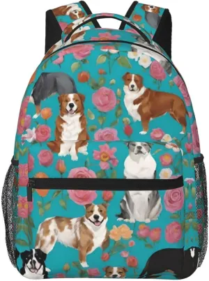 Daypack Large versus Capacity Bookbag With Side Pockets for Sports Picnic Walking Cycling Women Men Polyester Australian Shepherd Dogs Flowers Art Casual 