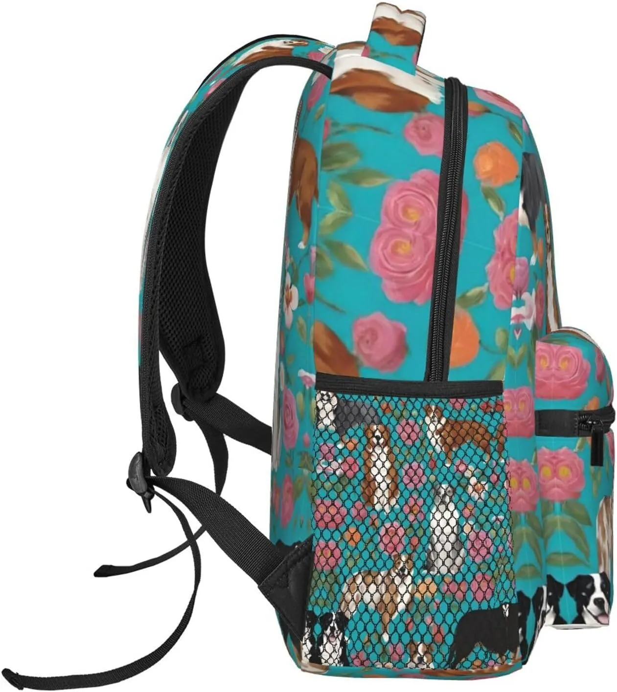 Daypack Large versus Capacity Bookbag With Side Pockets for Sports Picnic Walking Cycling Women Men Polyester Australian Shepherd Dogs Flowers Art Casual 