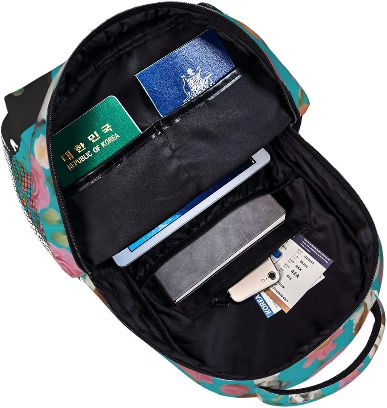 Daypack Large versus Capacity Bookbag With Side Pockets for Sports Picnic Walking Cycling Women Men Polyester Australian Shepherd Dogs Flowers Art Casual 