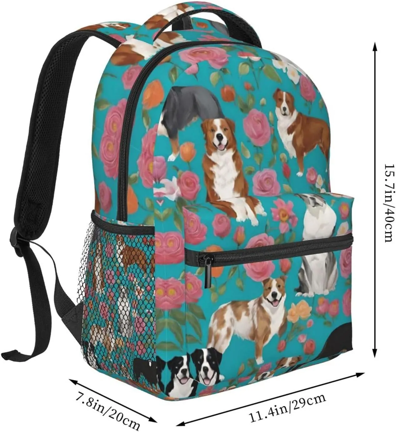 Daypack Large versus Capacity Bookbag With Side Pockets for Sports Picnic Walking Cycling Women Men Polyester Australian Shepherd Dogs Flowers Art Casual 