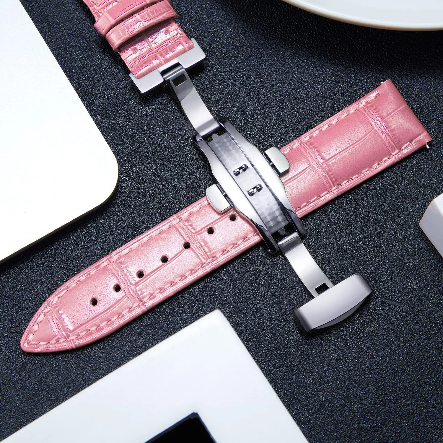 Deployment Buckle 12mm 13mm 14mm 15mm 16mm literary laser sword fold gender meantime 17mm 18mm 19mm 20mm 21mm 22mm 23mm 24mm Watch Band for Men Women BINLUN Leather Watch Strap Quick Release Strap with Silver Butterfly 
