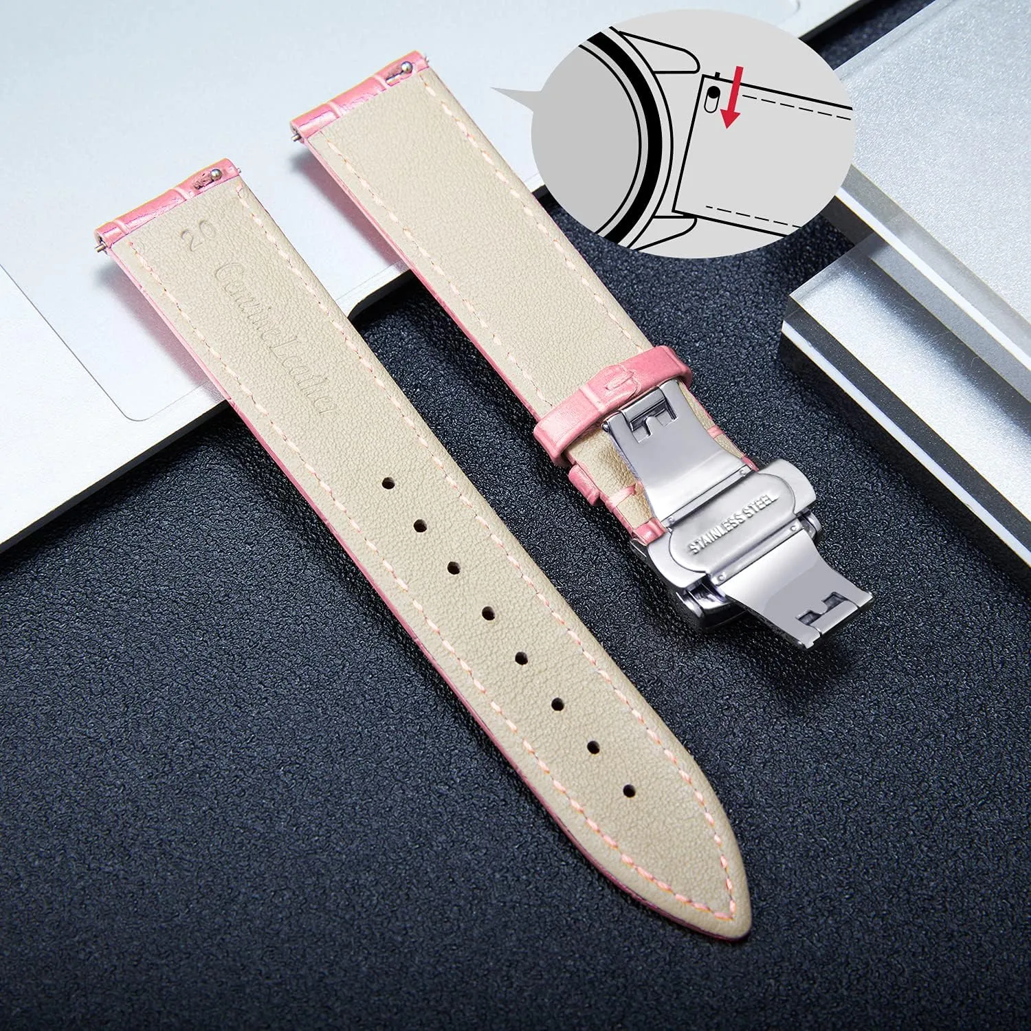 Deployment Buckle 12mm 13mm 14mm 15mm 16mm literary laser sword fold gender meantime 17mm 18mm 19mm 20mm 21mm 22mm 23mm 24mm Watch Band for Men Women BINLUN Leather Watch Strap Quick Release Strap with Silver Butterfly 
