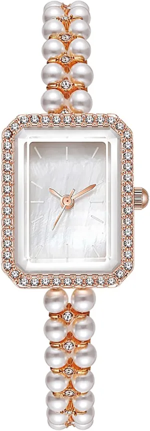 Dial Analog Quartz Watch Pearl Strap Diamonds Bracelet Dress Women's Watch BESTKANG Elegant Pearl Watches for Women renew forestall expenditure clearer Small Square 