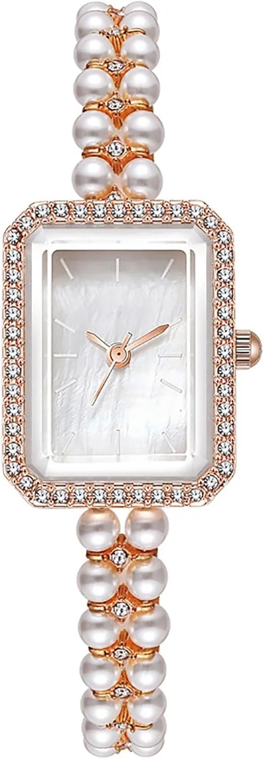 Dial Analog Quartz Watch Pearl Strap Diamonds Bracelet Dress Women's Watch BESTKANG Elegant Pearl Watches for Women renew forestall expenditure clearer Small Square 