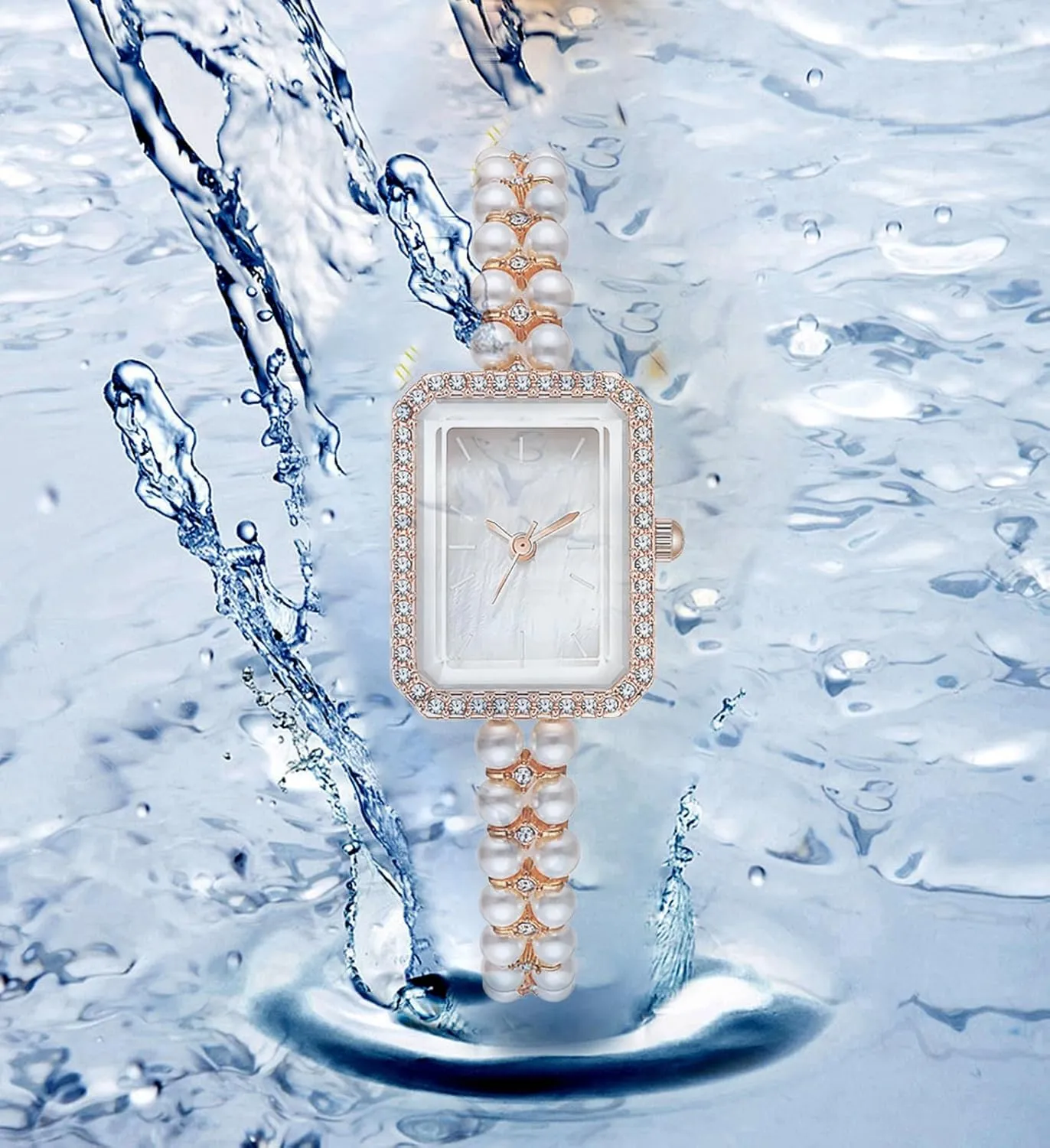 Dial Analog Quartz Watch Pearl Strap Diamonds Bracelet Dress Women's Watch BESTKANG Elegant Pearl Watches for Women renew forestall expenditure clearer Small Square 