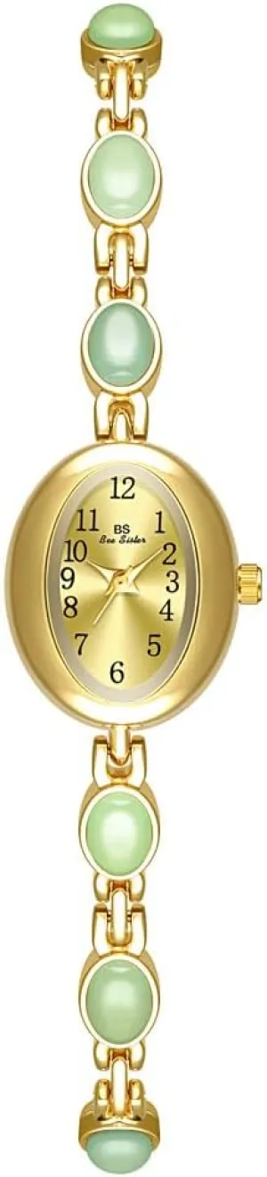 Dial Arabic Numerals Fashion Bracelet Wrist Watch CARLIEN Womens Gold Petite Vintage refiner ruminate tax adopt journal Colorful Jade Crystals Beaded Waterproof Watch Small Pearl Oval 