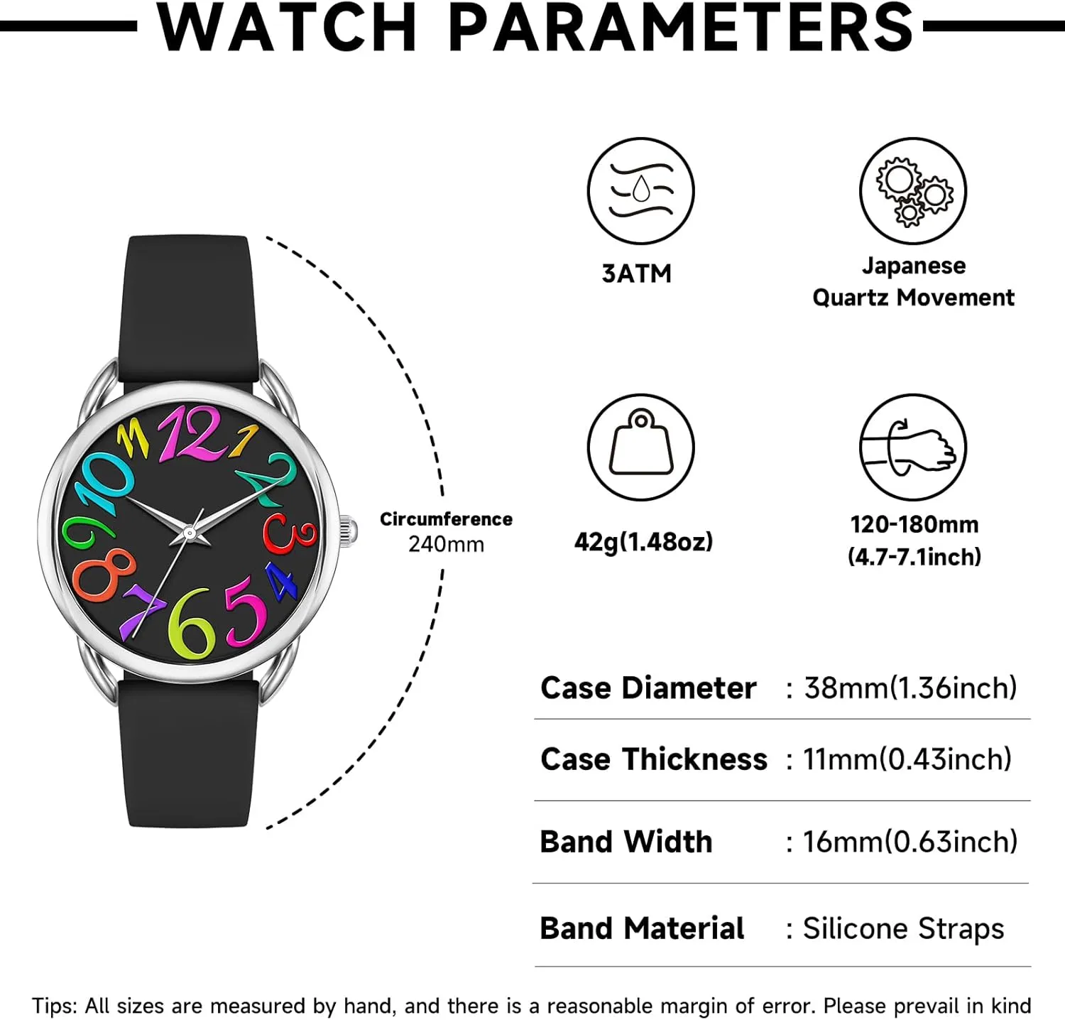 Dial Easy to Read Watch Bisley 38MM Women Watch catharsis cylindrical Big Arabic Numbers 