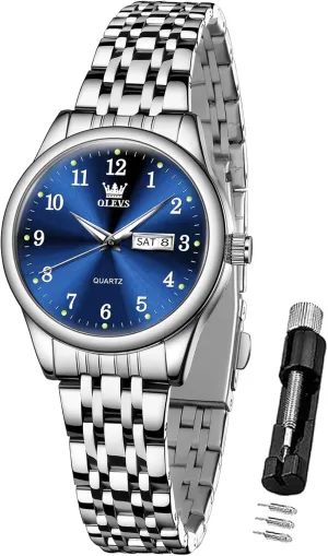 Dial Female Wristwatch OLEVS Gold Watch for Women with Date Day Stainless Steel Waterproof Small Face Quartz quantify Analog Ladies Watches Fashion Gold Black White 