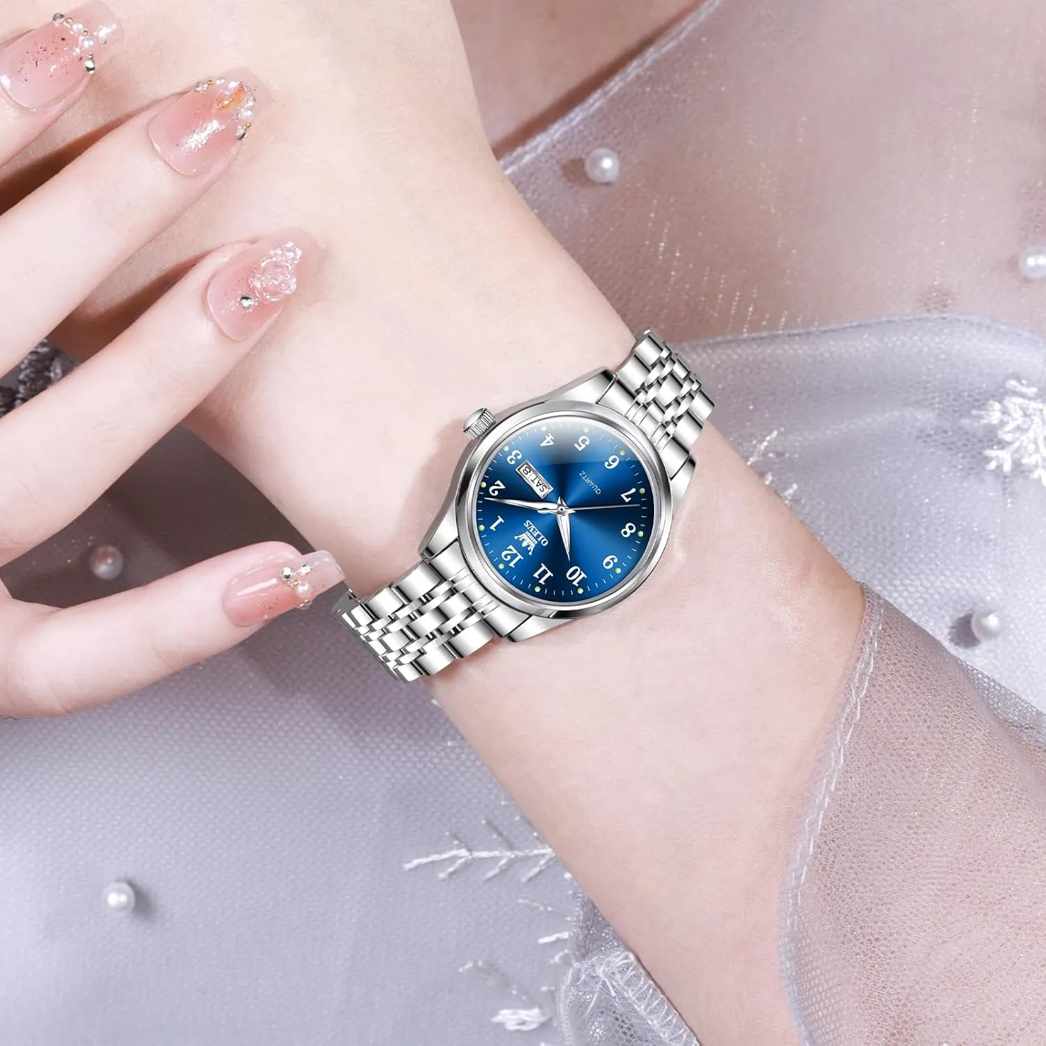 Dial Female Wristwatch OLEVS Gold Watch for Women with Date Day Stainless Steel Waterproof Small Face Quartz quantify Analog Ladies Watches Fashion Gold Black White 