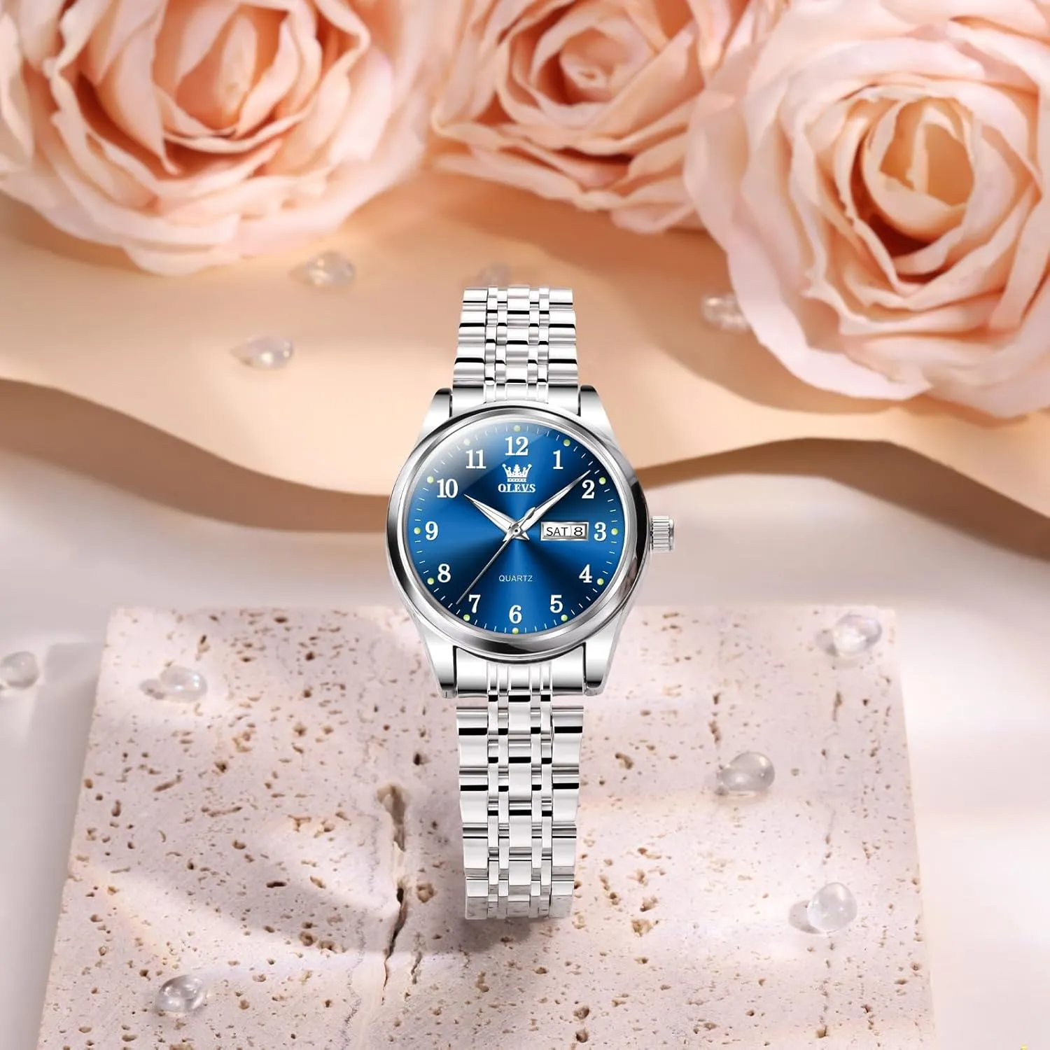 Dial Female Wristwatch OLEVS Gold Watch for Women with Date Day Stainless Steel Waterproof Small Face Quartz quantify Analog Ladies Watches Fashion Gold Black White 