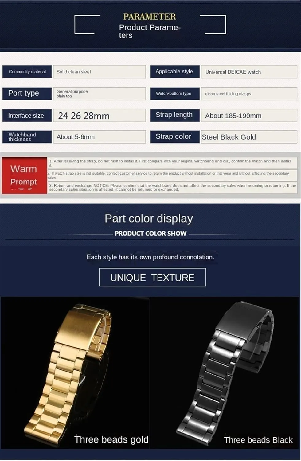 dial Men metal stainless steel watch band gold strap 24MM 26MM 28MM Bracelet, Golden A For diesel DZ7333 DZ4344 Watch boredom large 