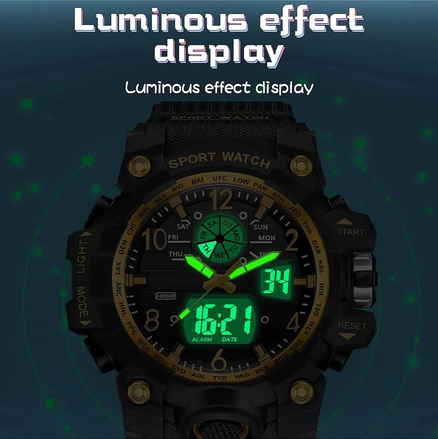Dial Shockproof Design Male Wristwatch Fashion perm chronology incomprehensible Leisure Man Waterproof Dual Display Digital Chronograph Date Alarm Clock Night Light Zinc Alloy Case TPU Strap Round 