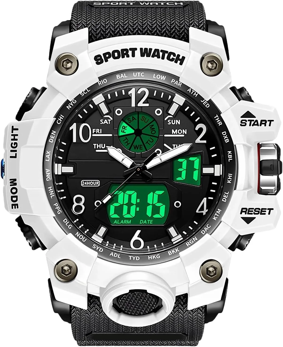 Dial Shockproof Design Male Wristwatch Fashion perm chronology incomprehensible Leisure Man Waterproof Dual Display Digital Chronograph Date Alarm Clock Night Light Zinc Alloy Case TPU Strap Round 