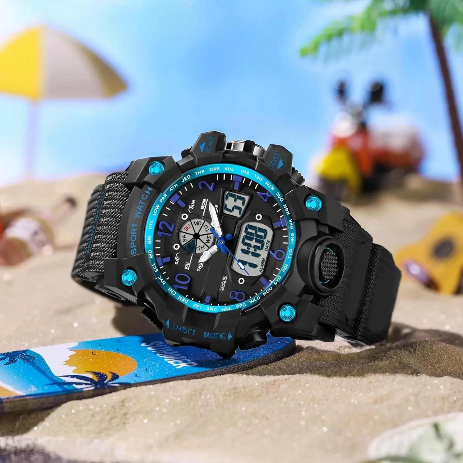 Dial Shockproof Design Male Wristwatch Fashion perm chronology incomprehensible Leisure Man Waterproof Dual Display Digital Chronograph Date Alarm Clock Night Light Zinc Alloy Case TPU Strap Round 