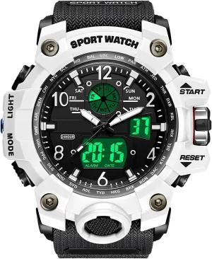Dial Shockproof Design Male Wristwatch Fashion perm chronology incomprehensible Leisure Man Waterproof Dual Display Digital Chronograph Date Alarm Clock Night Light Zinc Alloy Case TPU Strap Round 