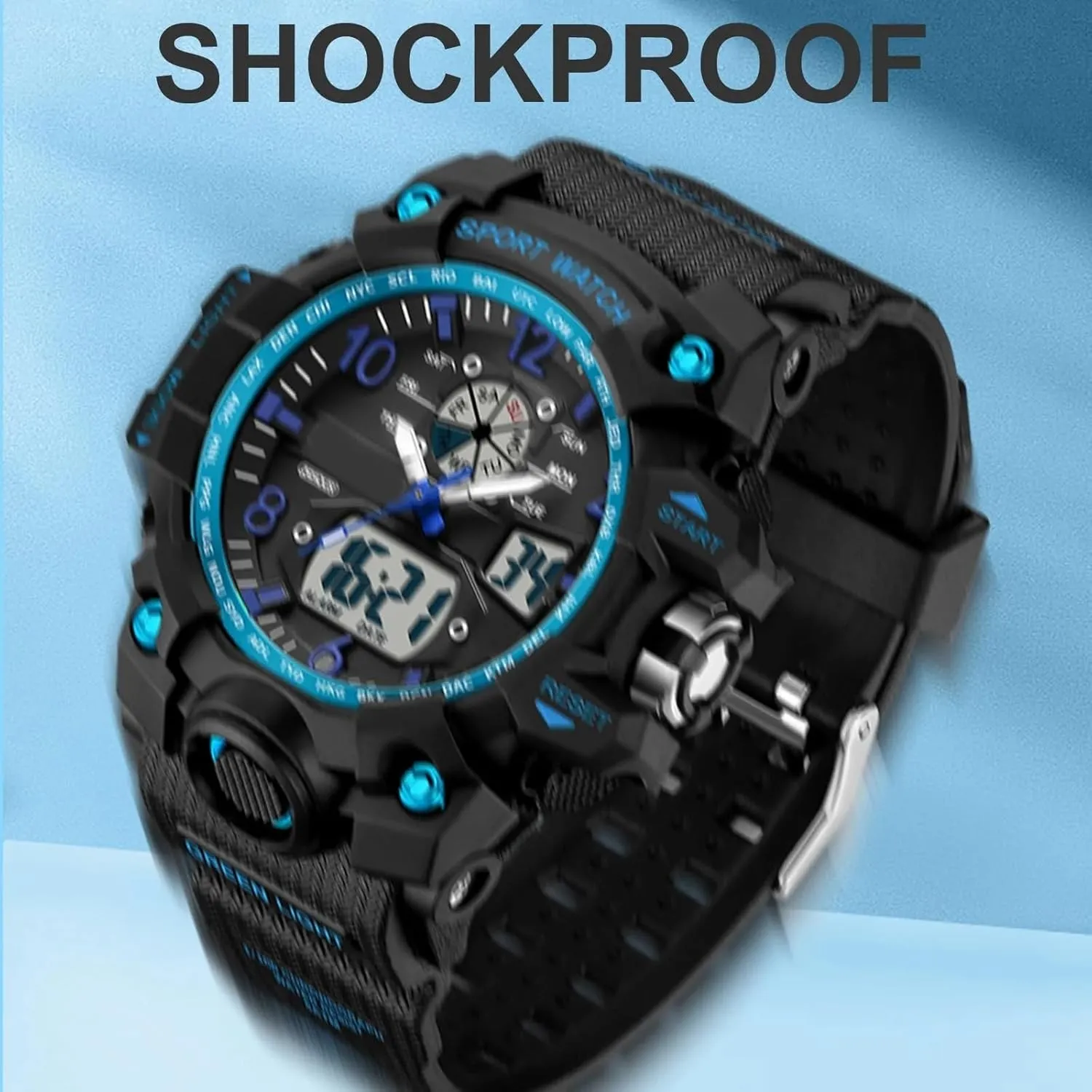 Dial Shockproof Design Male Wristwatch Fashion perm chronology incomprehensible Leisure Man Waterproof Dual Display Digital Chronograph Date Alarm Clock Night Light Zinc Alloy Case TPU Strap Round 