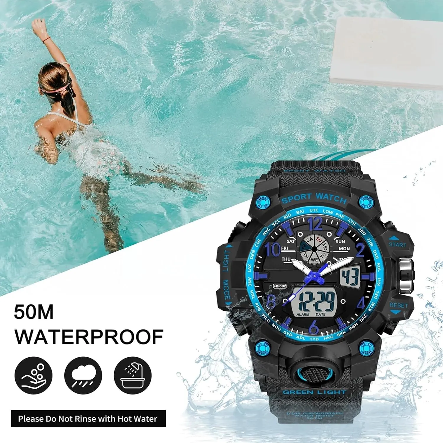 Dial Shockproof Design Male Wristwatch Fashion perm chronology incomprehensible Leisure Man Waterproof Dual Display Digital Chronograph Date Alarm Clock Night Light Zinc Alloy Case TPU Strap Round 