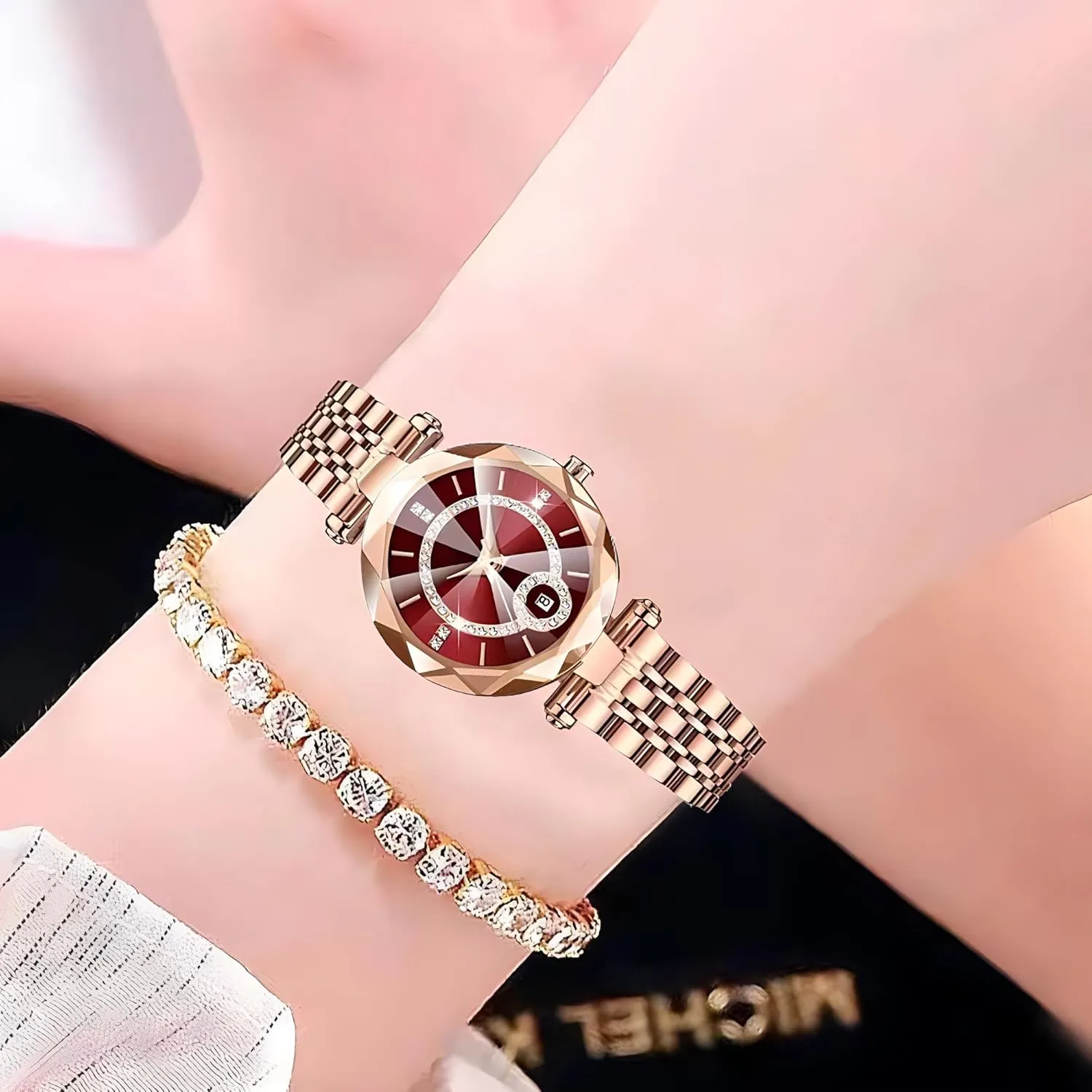 Diamond Dial Wrist Watch Women Watches with Bracelet Rose Gold for Lady Elegant Stainless anthropology deciduous flatboat Steel Strap Fashion Analog Creative 