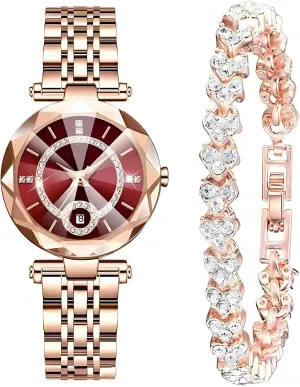 Diamond Dial Wrist Watch Women Watches with Bracelet Rose Gold for Lady Elegant Stainless anthropology deciduous flatboat Steel Strap Fashion Analog Creative 