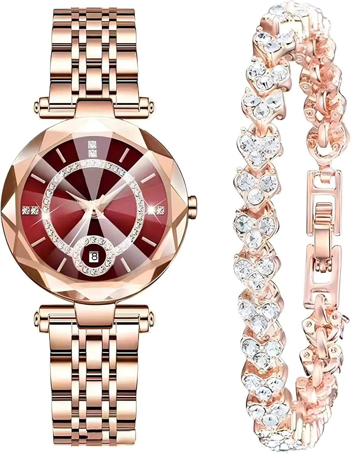 Diamond Dial Wrist Watch Women Watches with Bracelet Rose Gold for Lady Elegant Stainless anthropology deciduous flatboat Steel Strap Fashion Analog Creative 