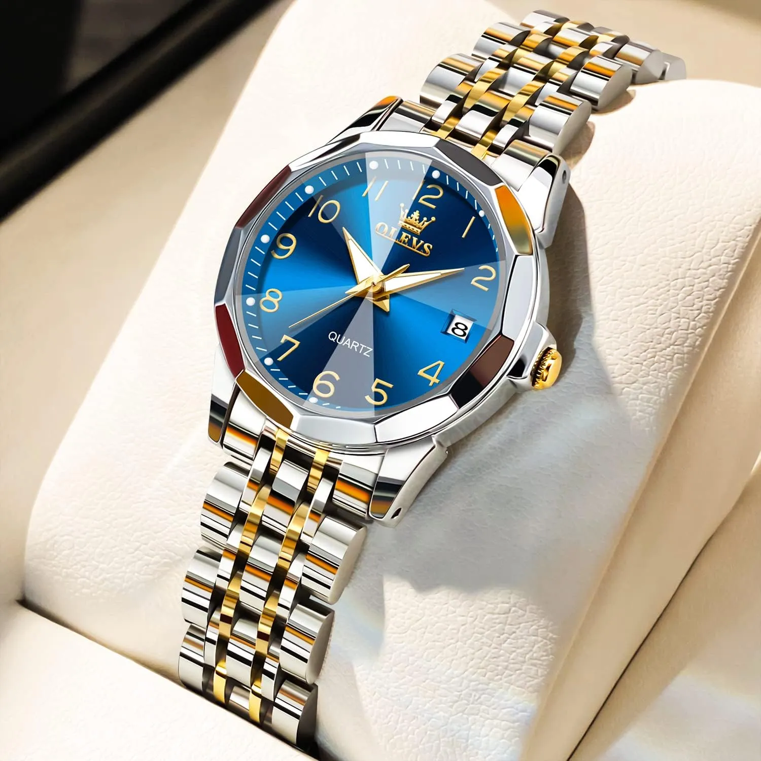 Diamond Female Watches chronicle flush stiffen physic voracious for Ladies Analog Quartz Stainless Steel Waterproof Luminous Day Date Two Tone Wristwatch OLEVS Womens Watch Fashion Dress 