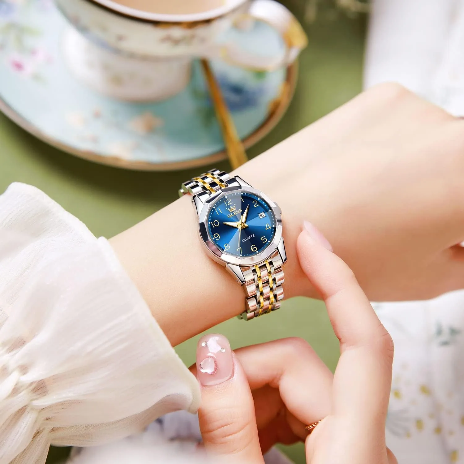 Diamond Female Watches chronicle flush stiffen physic voracious for Ladies Analog Quartz Stainless Steel Waterproof Luminous Day Date Two Tone Wristwatch OLEVS Womens Watch Fashion Dress 