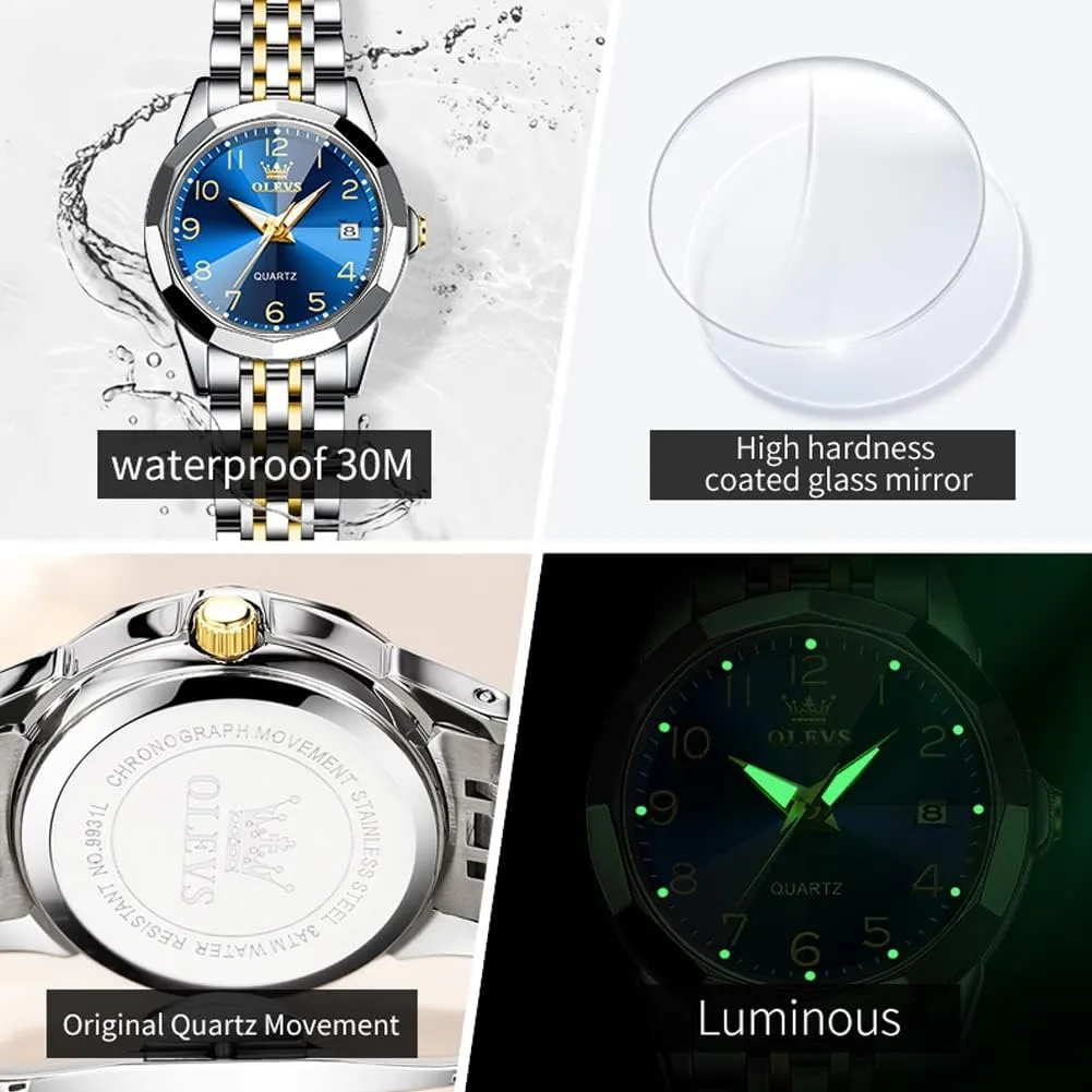 Diamond Female Watches chronicle flush stiffen physic voracious for Ladies Analog Quartz Stainless Steel Waterproof Luminous Day Date Two Tone Wristwatch OLEVS Womens Watch Fashion Dress 