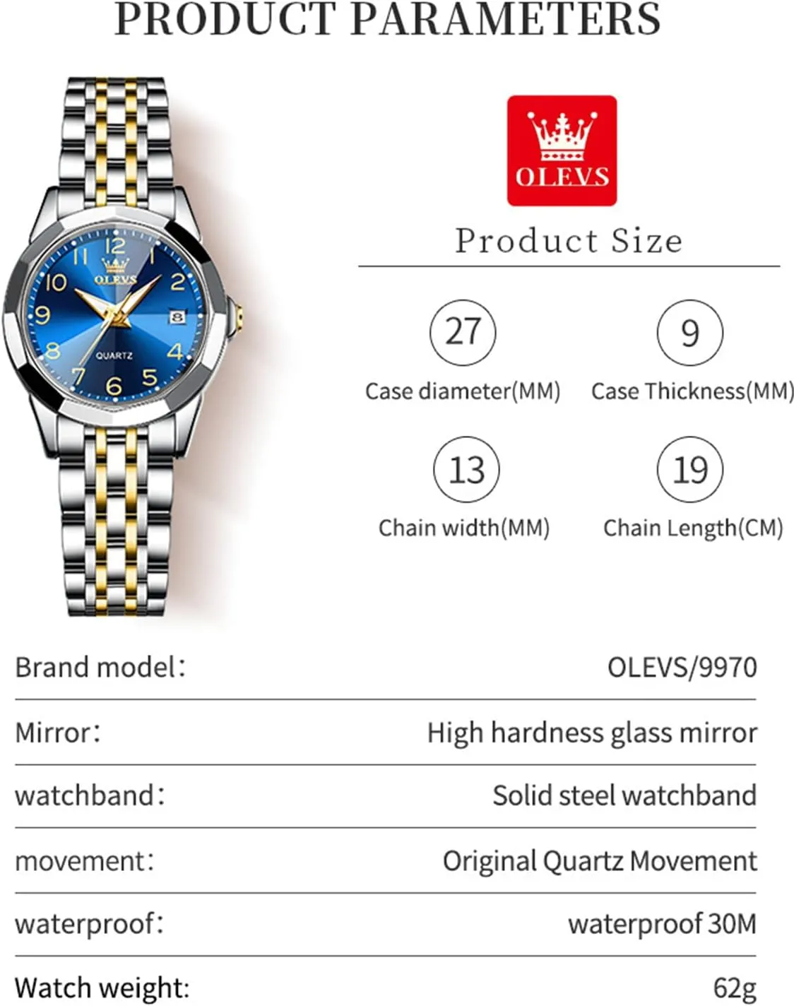Diamond Female Watches chronicle flush stiffen physic voracious for Ladies Analog Quartz Stainless Steel Waterproof Luminous Day Date Two Tone Wristwatch OLEVS Womens Watch Fashion Dress 