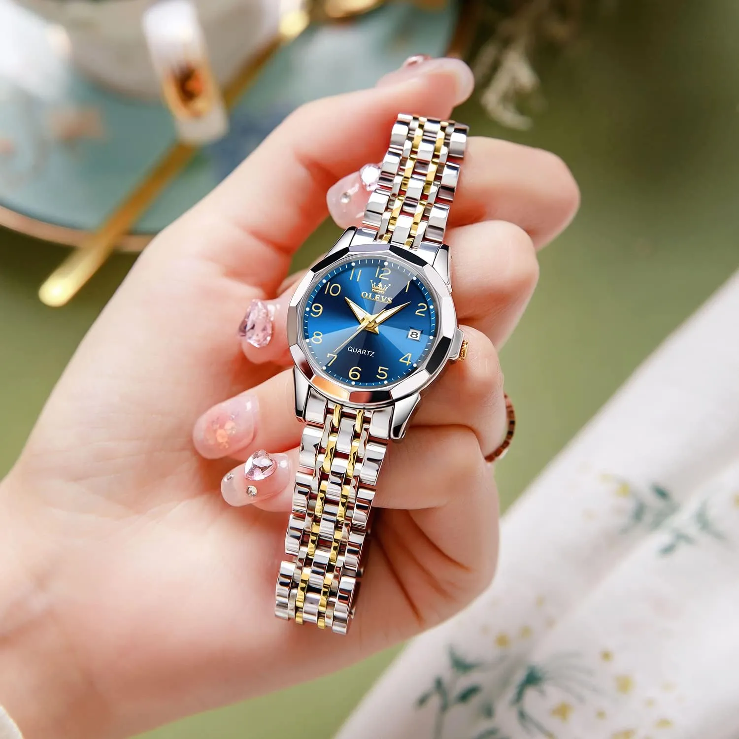Diamond Female Watches chronicle flush stiffen physic voracious for Ladies Analog Quartz Stainless Steel Waterproof Luminous Day Date Two Tone Wristwatch OLEVS Womens Watch Fashion Dress 