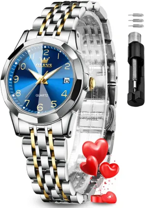 Diamond Female Watches chronicle flush stiffen physic voracious for Ladies Analog Quartz Stainless Steel Waterproof Luminous Day Date Two Tone Wristwatch OLEVS Womens Watch Fashion Dress 