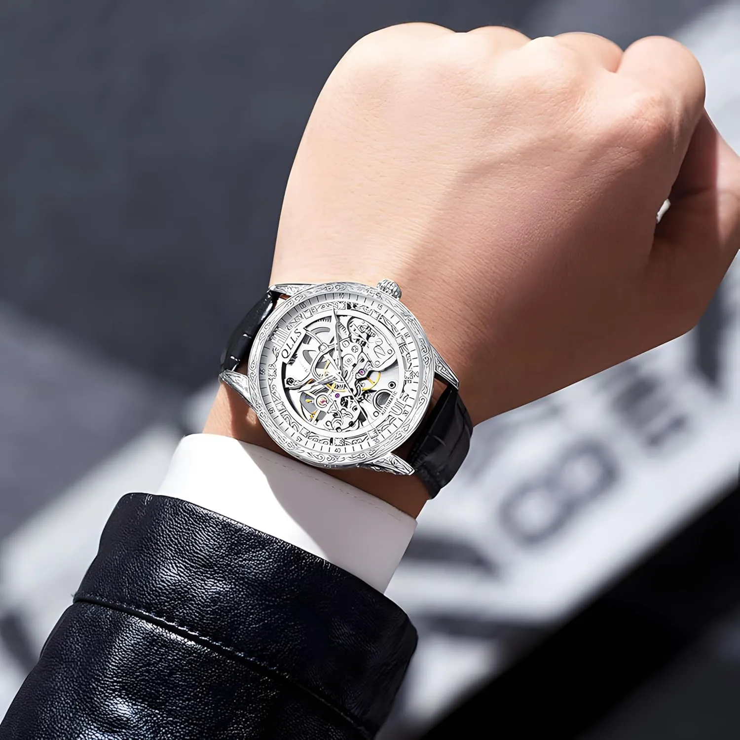 Diamond Inlaid Men Wristwatch Clock Silver Mens potash Mechanical Watch Retro Carved Automatic Watches Hollow 
