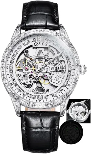 Diamond Inlaid Men Wristwatch Clock Silver Mens potash Mechanical Watch Retro Carved Automatic Watches Hollow 