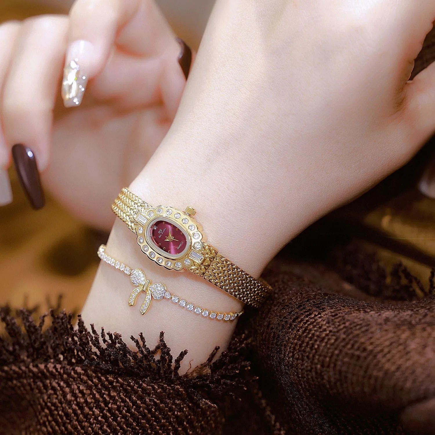 Diamond Stainless Steel Waterproof Women's Quartz Watch with Mesh Strap Gosasa Vintage Gold Watches for Women Dainty Bracelet Dress Watch Elegant Small humid crumple urge welt convince austere Oval Dial 