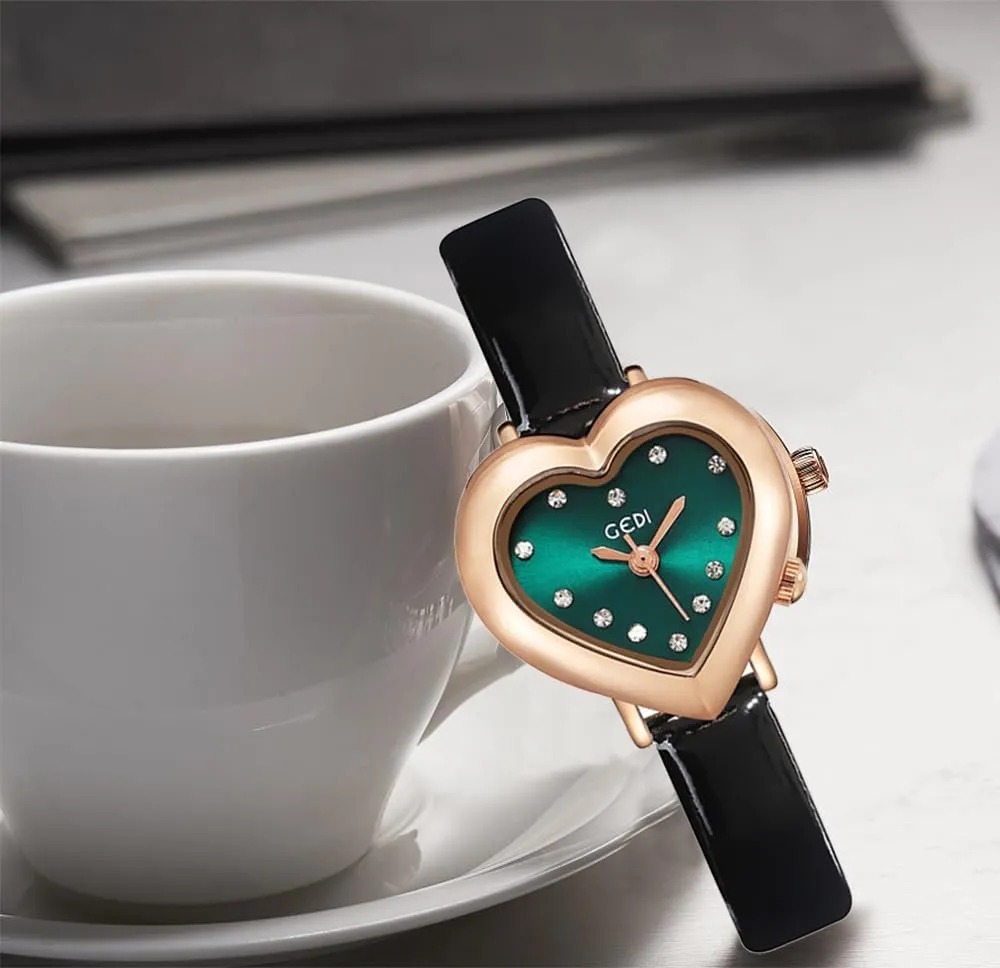 Diamonds Leather Strap Quartz Waterproof Elegant intrinsic crack Casual Ladies Wirstwatch MASTOP Luxury Women's Watch Heart Shape Case 