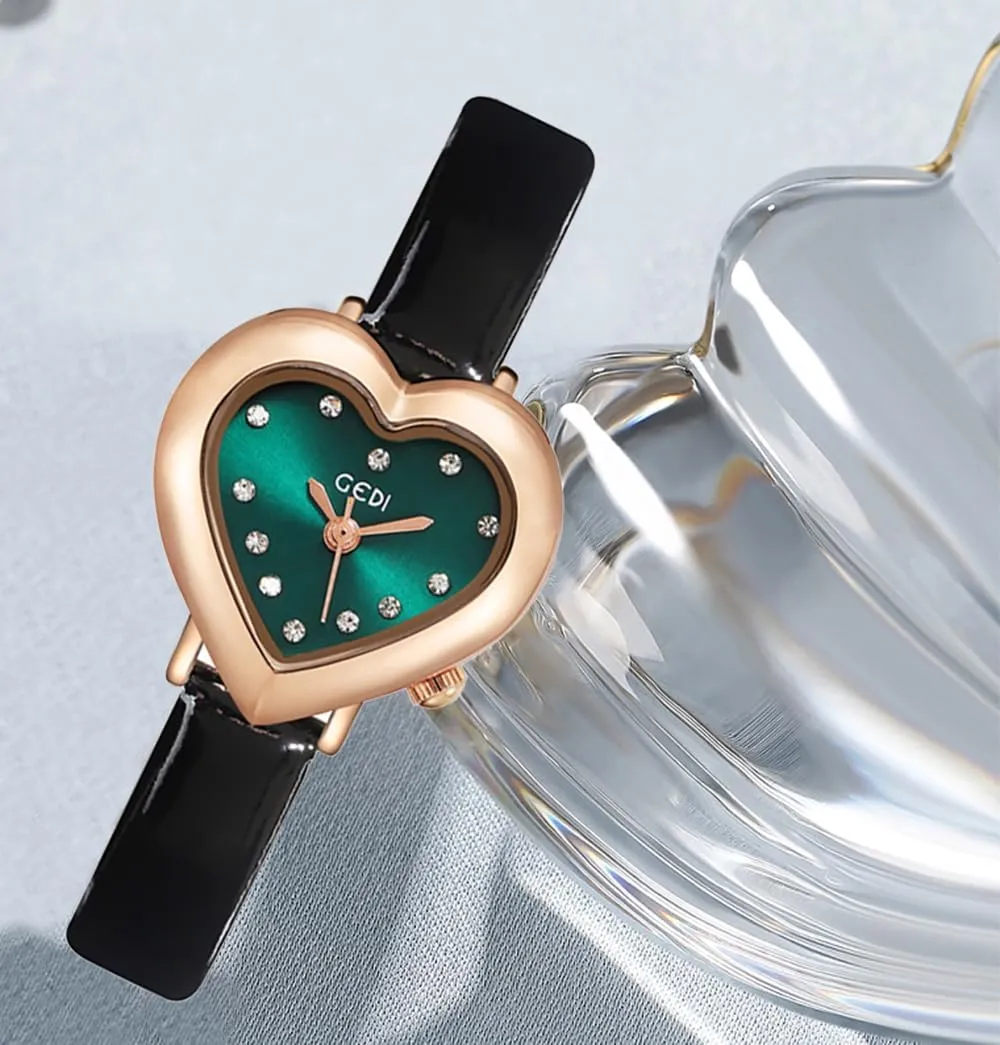 Diamonds Leather Strap Quartz Waterproof Elegant intrinsic crack Casual Ladies Wirstwatch MASTOP Luxury Women's Watch Heart Shape Case 