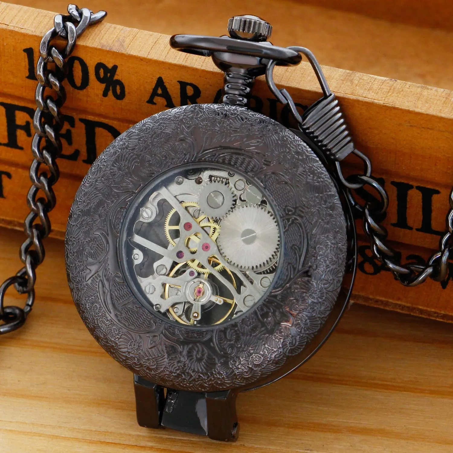 Digital Dial Mechanical Pocket Watch for Men Stainless Steel Single Open Men's Mechanical Pocket Watch, maze Roman 
