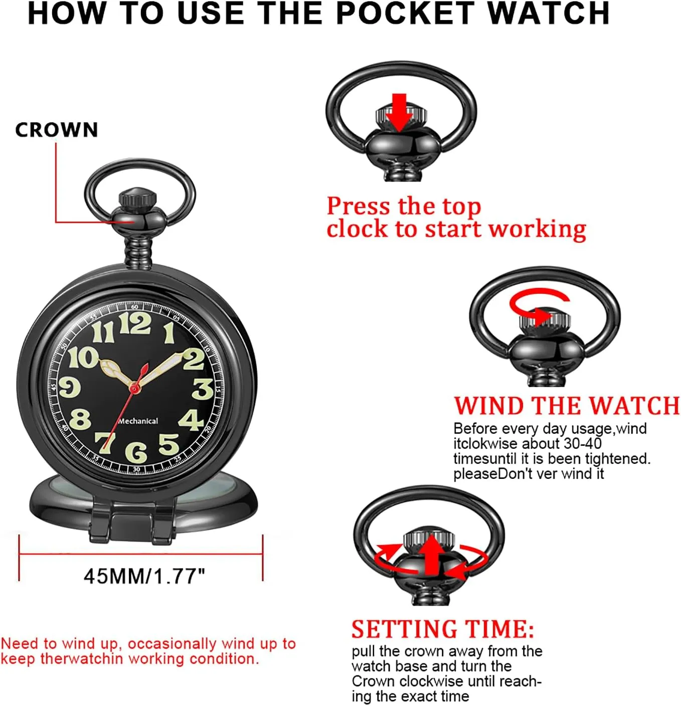 Digital Dial Mechanical Pocket Watch for Men Stainless Steel Single Open Men's Mechanical Pocket Watch, maze Roman 