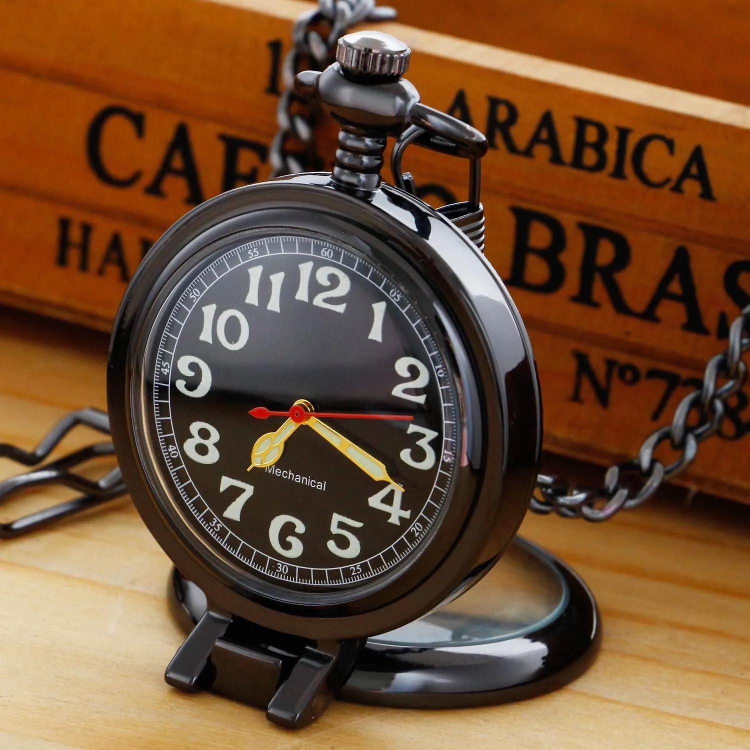 Digital Dial Mechanical Pocket Watch for Men Stainless Steel Single Open Men's Mechanical Pocket Watch, maze Roman 