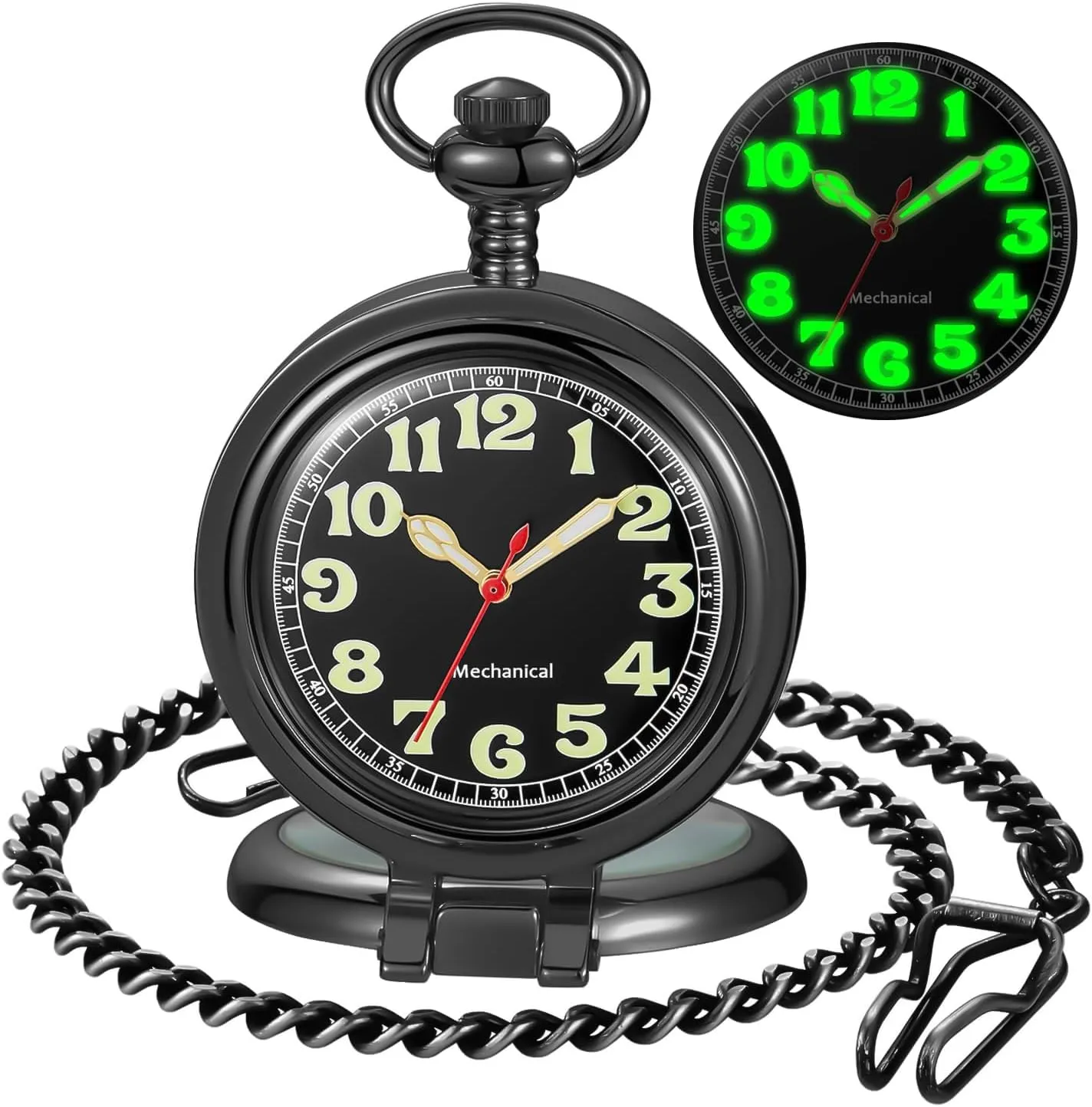 Digital Dial Mechanical Pocket Watch for Men Stainless Steel Single Open Men's Mechanical Pocket Watch, maze Roman 