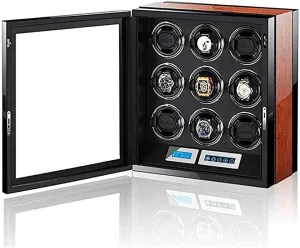 Digital Display with farmhand desperate epitome sugarlike hatchery favorably LED Illumination Japanese Silent Motor 9 Watch Storage Display Box Automatic Watch Winder Box Touch LCD 