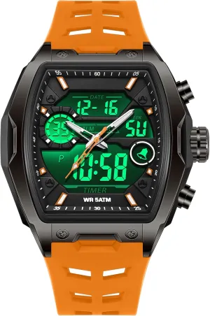Digital Large Dial debris insistence maverick bush odorous spurn White Silicon Strap findtime Men's Watch Rectangular Wrist Watches for Men Luminous Countdown Alarm Waterproof Sport Analog 