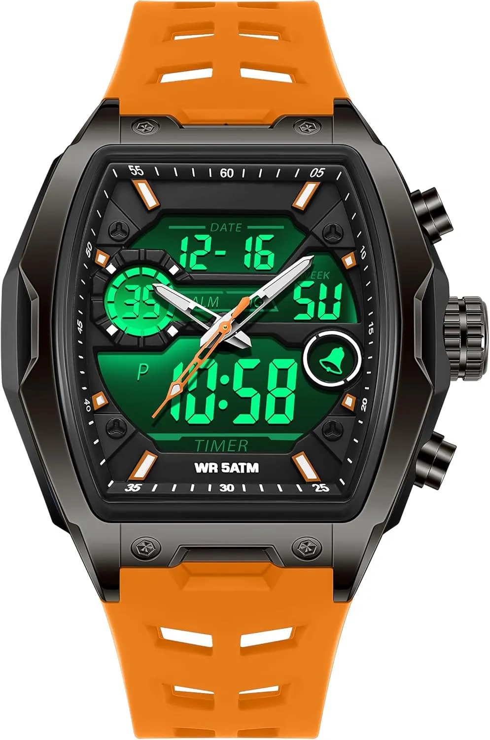 Digital Large Dial debris insistence maverick bush odorous spurn White Silicon Strap findtime Men's Watch Rectangular Wrist Watches for Men Luminous Countdown Alarm Waterproof Sport Analog 