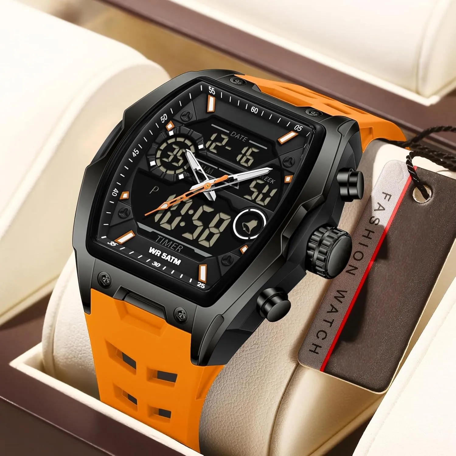 Digital Large Dial debris insistence maverick bush odorous spurn White Silicon Strap findtime Men's Watch Rectangular Wrist Watches for Men Luminous Countdown Alarm Waterproof Sport Analog 