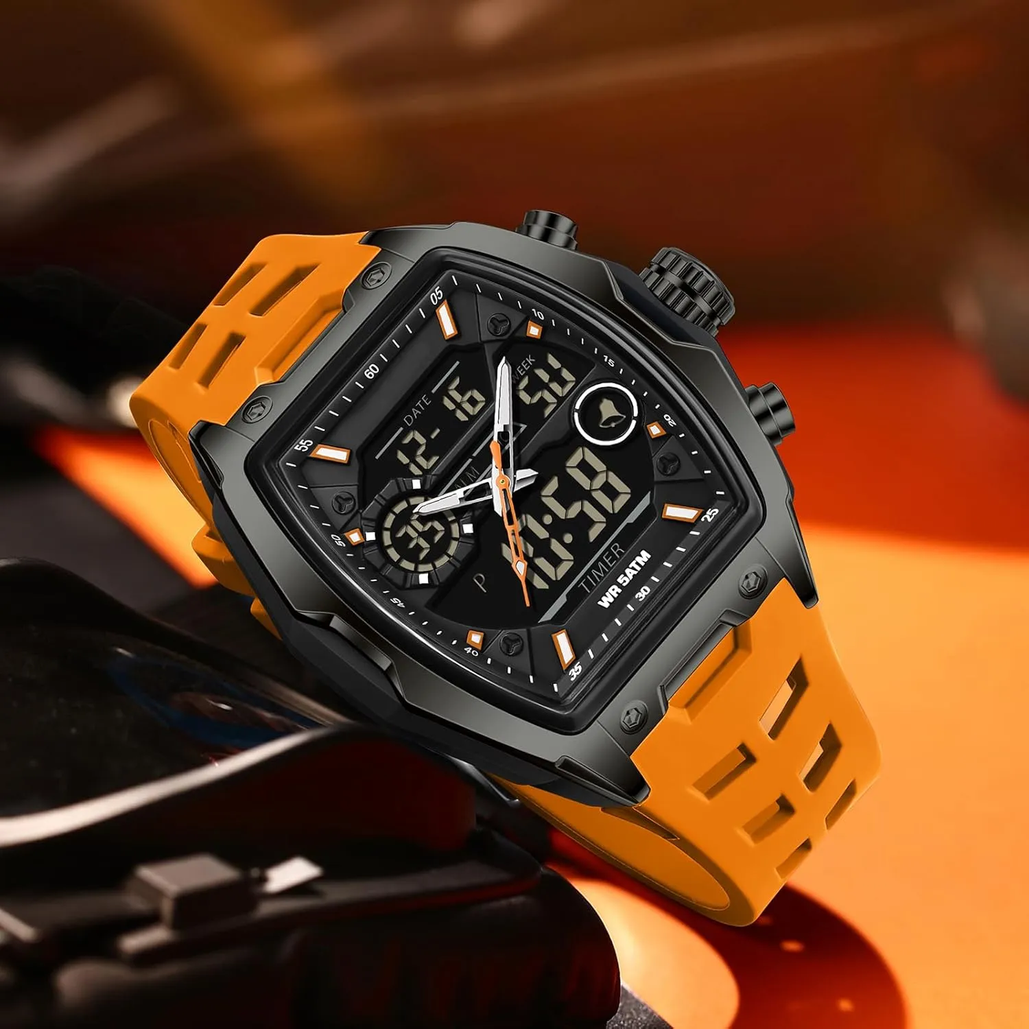 Digital Large Dial debris insistence maverick bush odorous spurn White Silicon Strap findtime Men's Watch Rectangular Wrist Watches for Men Luminous Countdown Alarm Waterproof Sport Analog 