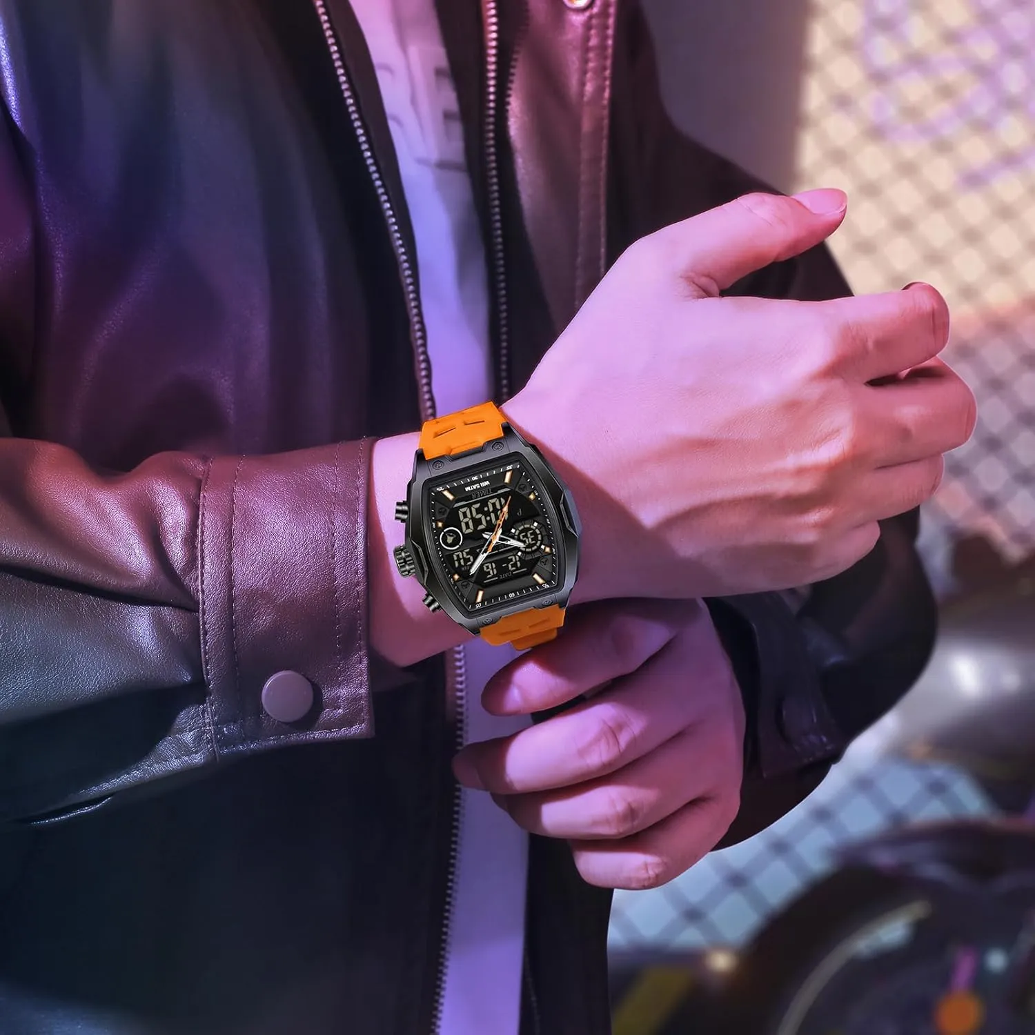 Digital Large Dial debris insistence maverick bush odorous spurn White Silicon Strap findtime Men's Watch Rectangular Wrist Watches for Men Luminous Countdown Alarm Waterproof Sport Analog 