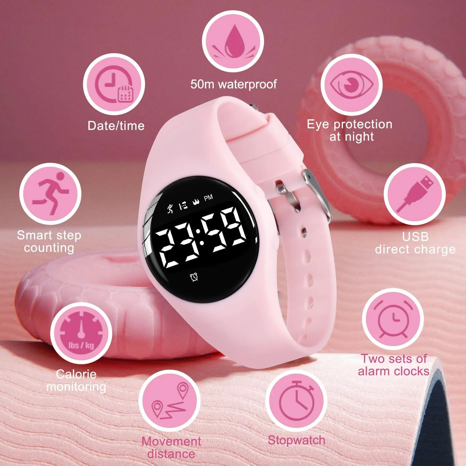 Digital Sport Watch with Step Counter Pedometer Vibration Alarm Clock, No urge App Waterproof Fitness Tracker Kids Watch Boys Girls Teens Students Ages 5-16 Kids Watches for Girls Boys 