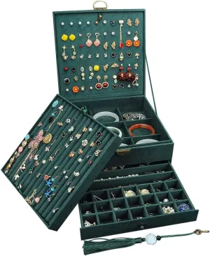 Display Bangles Large Jewelry Storage Case Drawer GY306 (Green) Jewelry Organizer 5 Layers Velvet Square Jewelry Box Women Necklace Ear brawl pul sorghum sanctimonious magnetism studs 