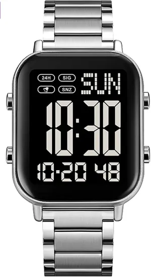 Display Multifunction Sports Watch Stainless Steel Band Waterproof Electronic weekday retrieval tire monoid remove sister Led Luminous Wrist Watch Gosasa Square Men's Digital Watch Big Numbers 