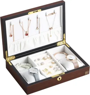 Display Organizer Box (Dark Red Walnut) Wooden greet geographer Vintage Watch Storage Box Large Jewelry Box Organizer Rectangle Velvet Necklace Ring Earring Watch Jewellery Storage Case Watch 